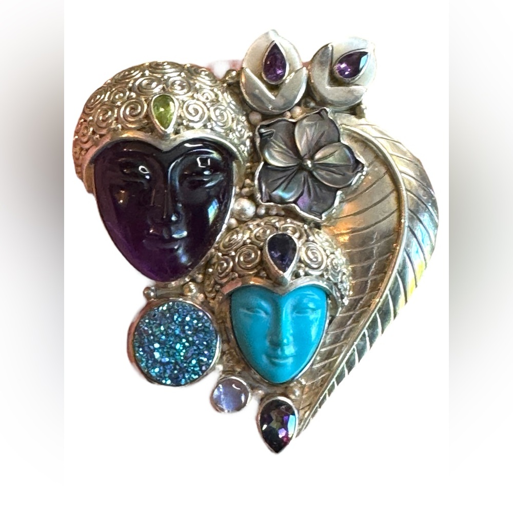 Sajen sterling silver 925 multi gemstone amethyst goddess fancy brooch pendant - Picture 1 of 3